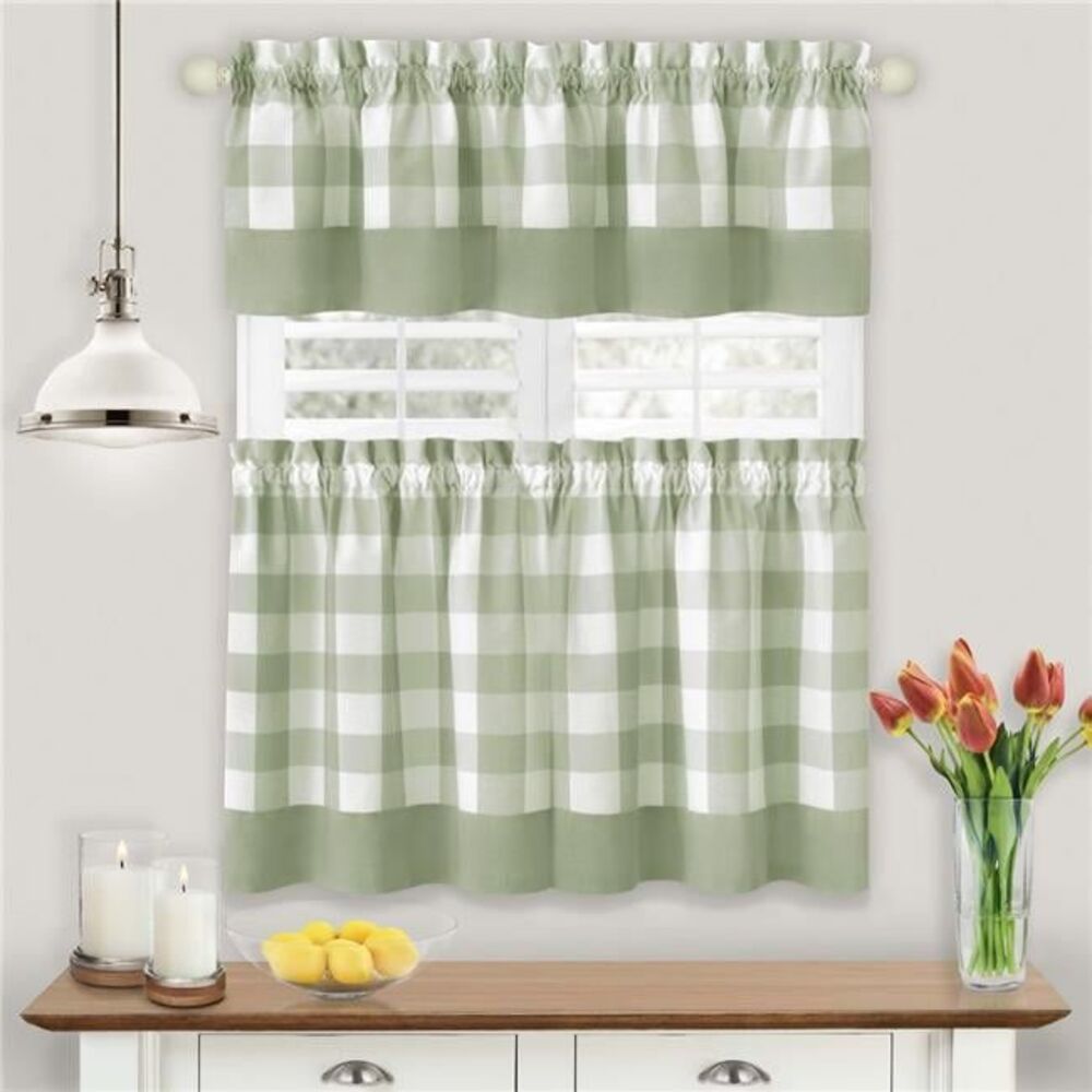 57 x 36 in. Hunter Rod Pocket Window Curtain Tier & Valance Set, Apple Green